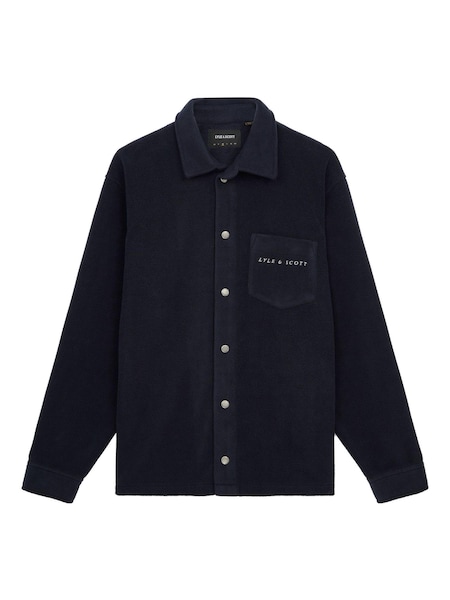 Lyle & Scott Navy Blue Embroidered Fleece Shacket Overshirt (708020) | €57