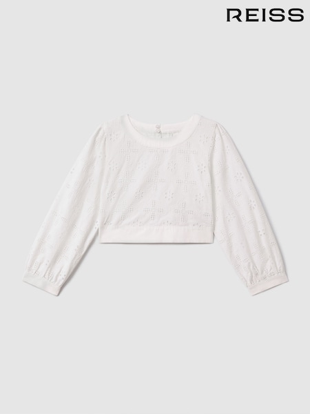 Reiss Ivory Nella 13-14 yrs Cotton Broderie Lace Bow Back Top (708060) | 390 QAR