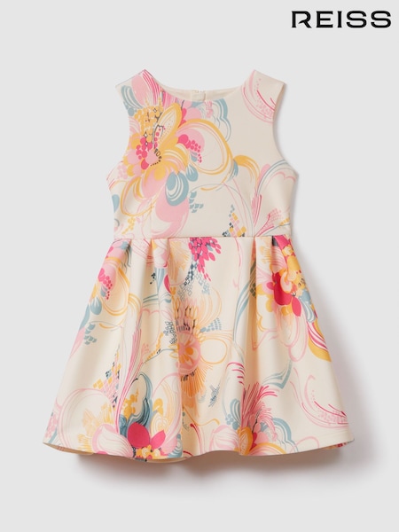 Reiss Pink Print Trinny 13-14 yrs Pleated Scuba Dress (708098) | €90