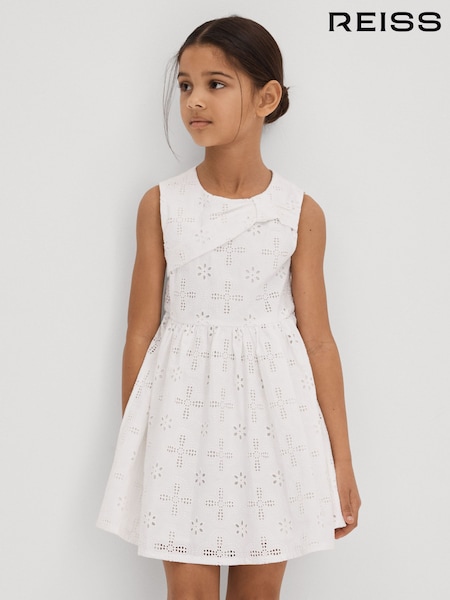 Reiss Ivory Mabel 4-9 yrs Cotton Broderie Lace Dress (708262) | AED504