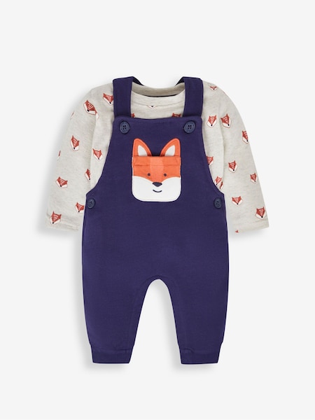 JoJo Maman Bébé Navy Blue Fox Boys' Sausage Dog Appliqué Pocket Dungarees & Top Set (708289) | $45