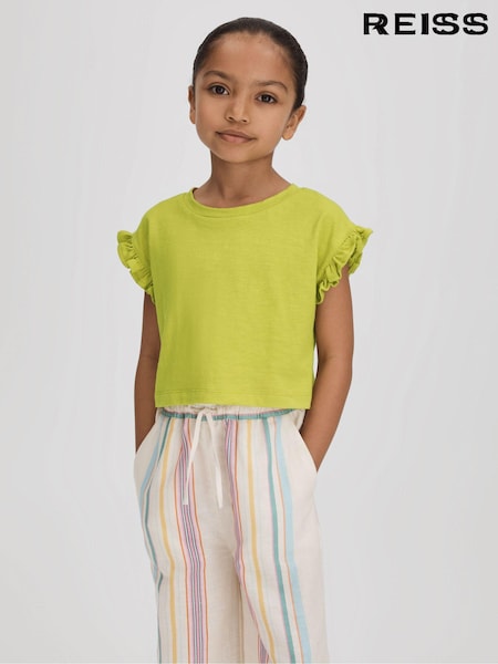 Reiss Saskia Ruffle Sleeve Cropped T-Shirt (708317) | ‏108 د.إ.‏