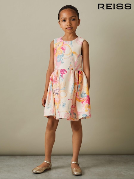 Reiss Pink Print Trinny 9-13 yrs Pleated Scuba Dress (708440) | AED432