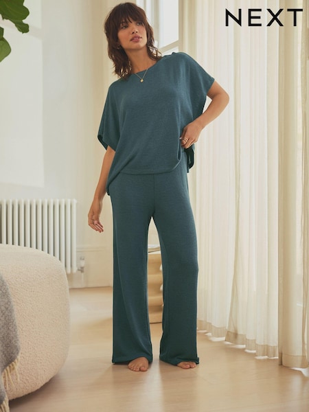 Teal Blue Knitted Short Sleeve Lounge Set (708489) | R$ 315