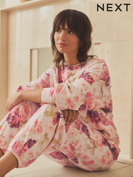Pink Floral 100% Cotton Long Sleeve Pyjamas (708514) | €27
