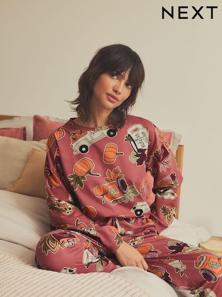 Berry Roșu Dovleac Condiment - Autumn 100% Cotton Long Sleeve Pyjamas (708653) | 114 LEI