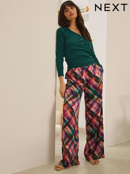 Green Check Ribbed Long Sleeve Pyjamas (708713) | 107 QAR