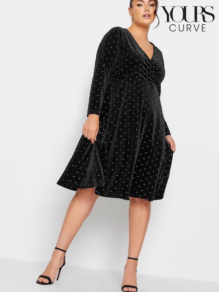 Yours Curve Black London Stud Velvet Wrap Dress (708755) | €38
