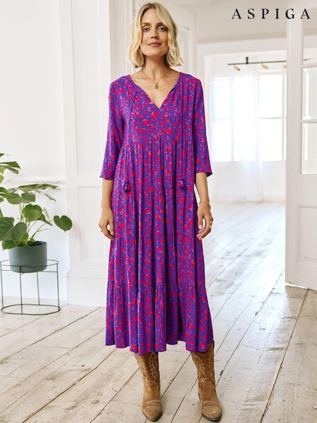 Aspiga Blue Emma Light Weight EcoVero™ Midi Dress (708775) | €66