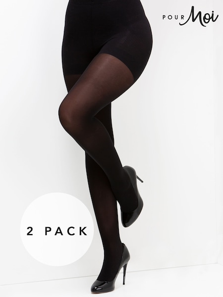 Schwarz - Pour Moi Definitions 40 Denier Shaping Control Tights 2 Pack