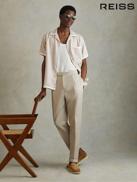Reiss Oatmeal/White Vita Contrast Trim Cuban Collar Shirt (709258) | 809 QAR