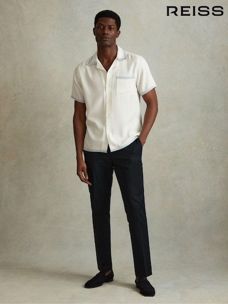 Reiss Ecru/Soft Blue Vita Contrast Trim Cuban Collar Shirt (709418) | €160