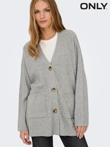 Grey - Only Loose Cardigan With Front Pockets