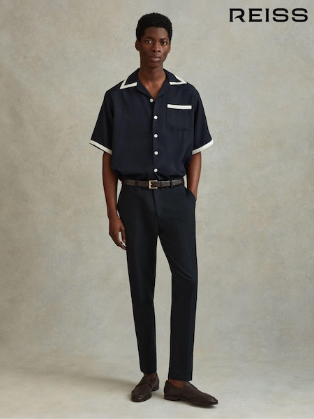Reiss Navy/Ecru Vita Contrast Trim Cuban Collar Shirt (709476) | € 129