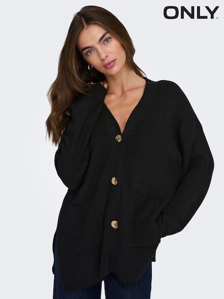 Black - Only Loose Cardigan With Front Pockets