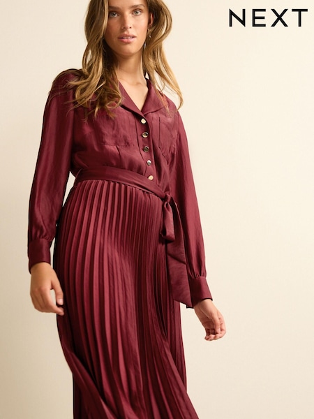 Beerenrot - Pleated Long Sleeve Midi Dress (709857) | 21 €