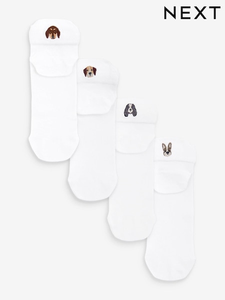 Белые/Собаки - Embroidered Motif Trainers Socks 4 Pack (709901) | €7