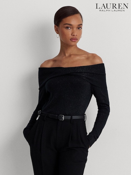 Lauren Ralph Lauren Twist Front Off the Shoulder Black Sweater (709959) | €102