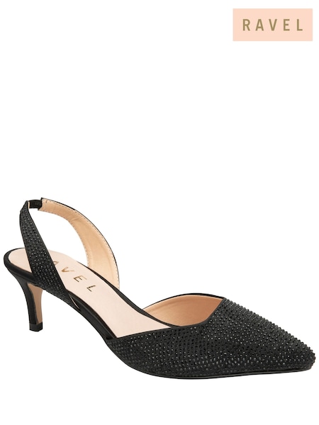 שחור - Ravel Satin & Diamante Kitten-heel Shoes