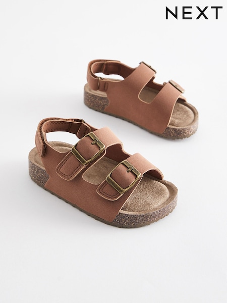 Terracotta Brown Standard Fit (F) Double Buckle Cushioned Footbed Sandals (710563) | € 8 - € 9