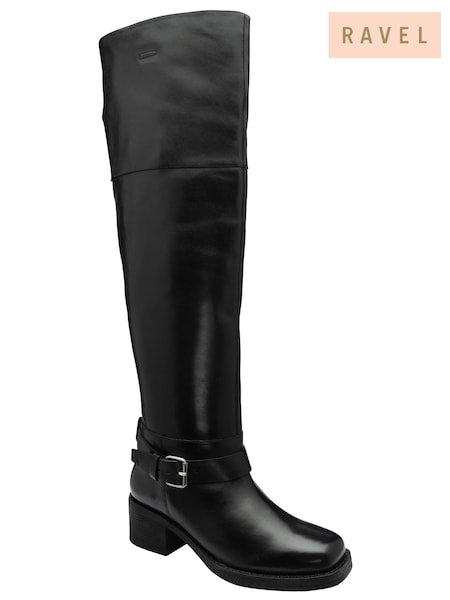 Black - Ravel Leather Block-heel Knee-high Boots