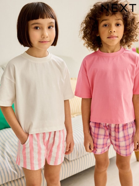 Rosa/Creme - Woven Check 100% Cotton Pyjamas 2 Pack (3-16yrs) (710746) | 21 € - 28 €