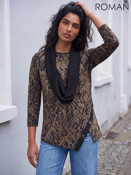 Brown - Roman Print Scarf Tunic