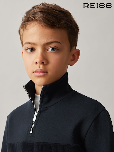 Reiss Selin Slim Fit Half-Zip Funnel Neck Velour Sweatshirt (711206) | ‏302 د.إ.‏