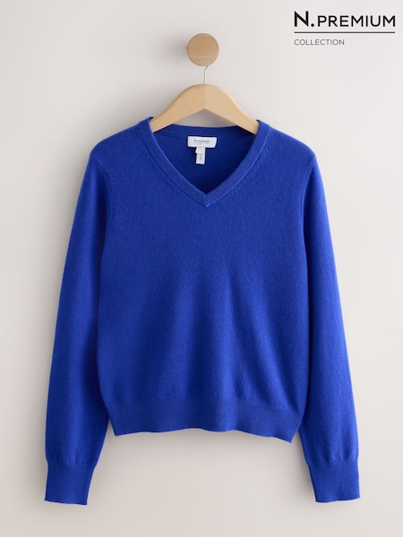 Kobaltblau - N.premium Cashmere Wool V-neck Jumper