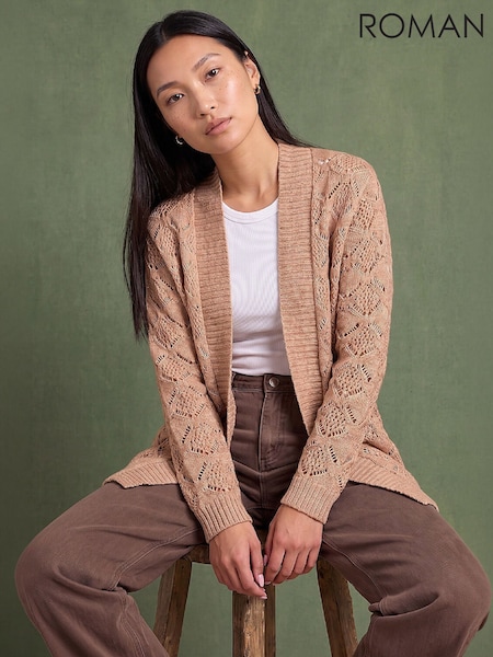 Naturlig - Roman Pointelle-cardigan Med belte