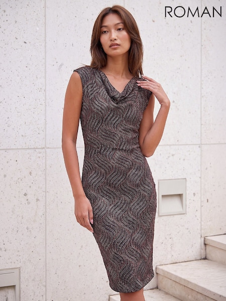 Metallic - Roman Shimmer Cowl Neck Dress
