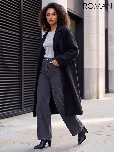 Black - Roman Single Breasted Longline Coat