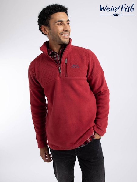 Red - Regular Weird Fish Oakmont 1/4 Zip Textured Fleece