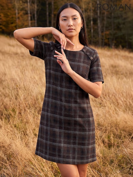 Brown - Roman Check Dress