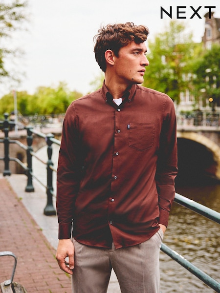 Rust Brown Slim Fit Easy Iron Button Down Oxford Shirt (712914) | €4