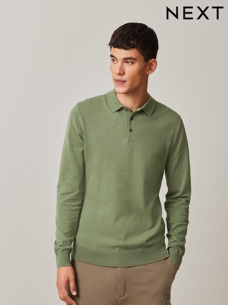 Olive Green Regular Knitted Long Sleeve Polo Shirt (712928) | €14.50