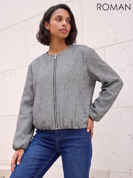 Grey - Roman Herringbone Bomber Jacket