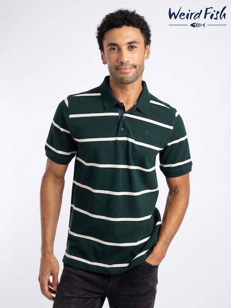 أخضر - Regular Weird Fish Fabian Cotton Striped Pique Polo Shirt