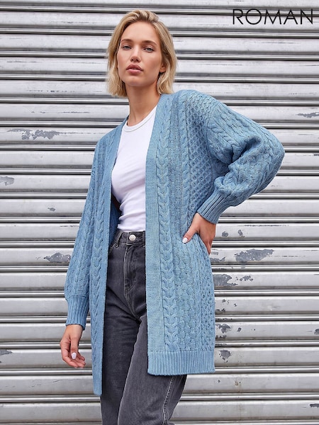 Blue - Roman Chunky Cable Cardigan