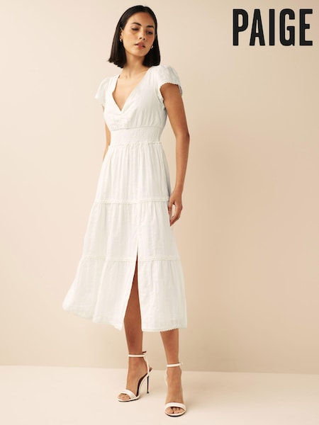 Paige Soledad Tiered Cap Sleeve Midi Dress with Side Slit (713724) | €214
