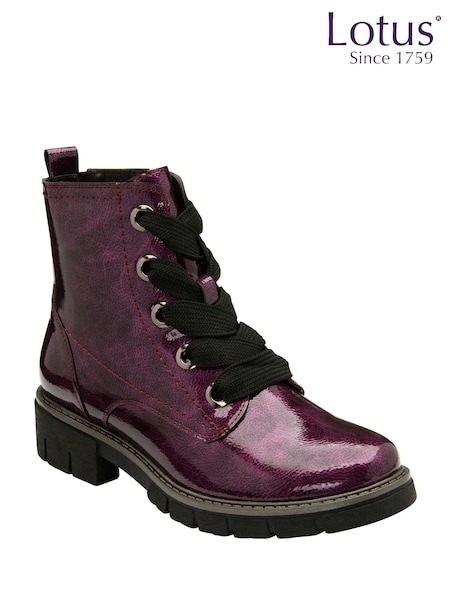 Lotus Purple Patent Lace-Up Ankle Boots (714250) | ₪327