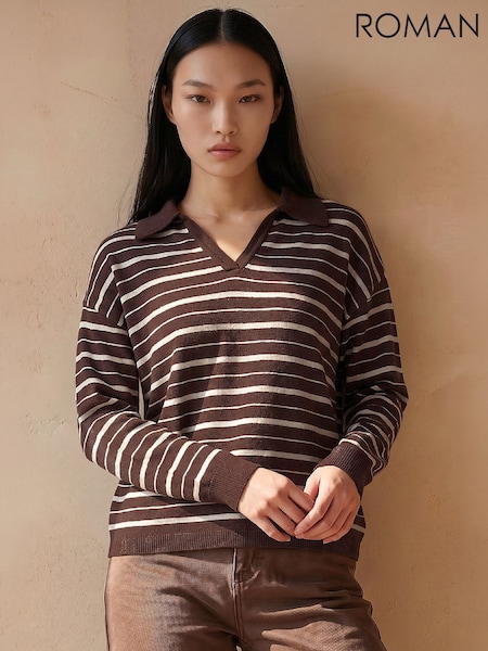 Brown - Roman Stripe Knit Jumper
