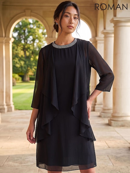 Black - Roman Petite 2 In 1 Shift Dress