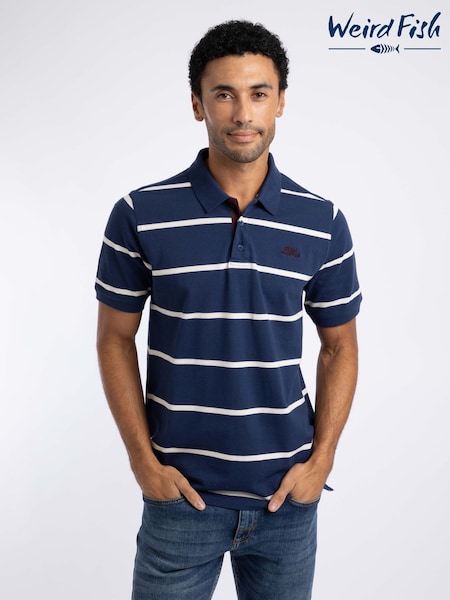 Blue - Regular Weird Fish Fabian Cotton Striped Pique Polo Shirt