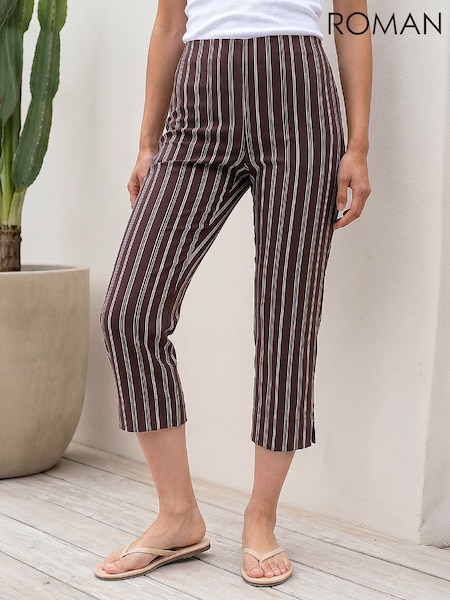 Brown - Roman Petite Stripe Cropped Trousers