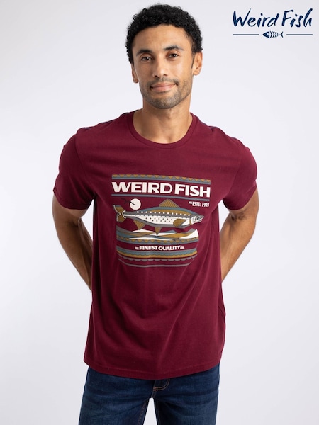 أحمر - Regular Weird Fish Big Fish Front Print Graphic T-shirt