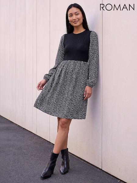 Black - Roman Vest Detail Flora Dress