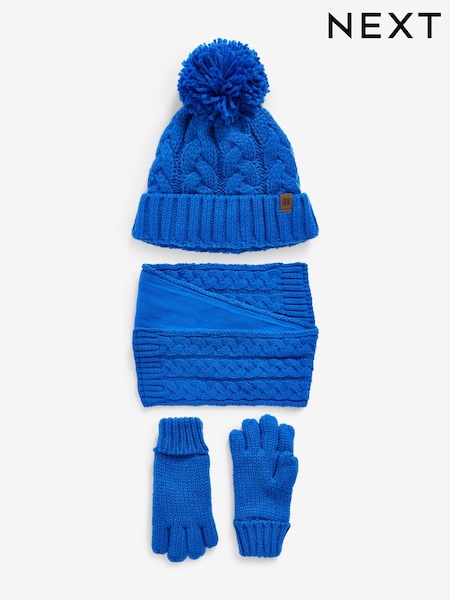 Kobaltblauw - 3 -delige set van gebreide muts, handschoenen en sjaal (3-16jr) (716606) | € 10 - € 12