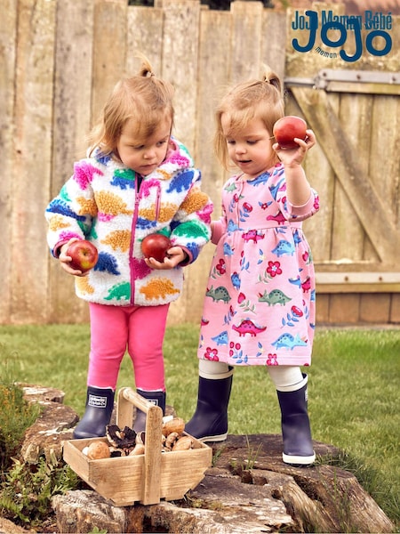 JoJo Maman Bébé Pink Girls' Dino Button Front Sweat Dress (716859) | €36