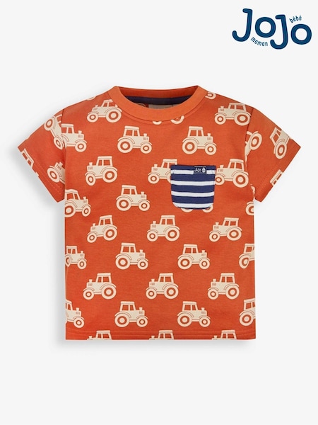 JoJo Maman Bébé Rust Tractor Print Pocket T-Shirt (717242) | €18.50